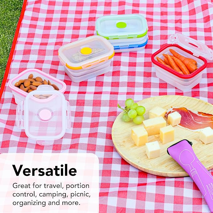 Small Collapsible Silicone Containers, Perfect for Snacks, Travel, Space-Saving Storage, Set of 8