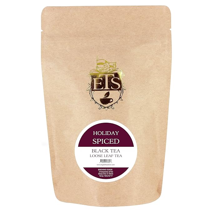 Holiday Spiced Flavored Black Tea | Loose Leaf Pouches 4oz| Cozy Cinnamon Clove Orange Spice Blend | Warm Aromatic Festive Winter Tea | Perfect for Gifting Fireside Moments English Tea Store
