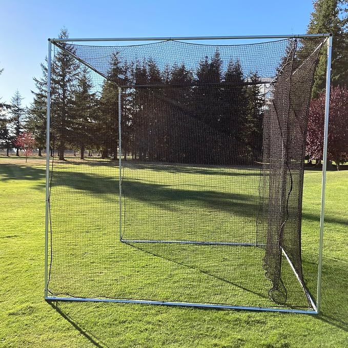 LFS 10x10x10 ft Golf Practice Cage Net with Pre-Installed Impact Baffle – Heavy-Duty #15 Knotted Nylon, 125 lb Break Strength – Frame Not Included