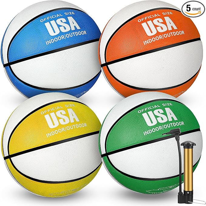 Libima 4 Pcs Rubber Basketball with Pump Official Size Indoor Outdoor Basketball Game Practice Training Kid Teen Women Men Streetbball Sport Gift Back to School
