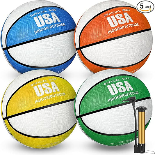 Libima 4 Pcs Rubber Basketball with Pump Official Size Indoor Outdoor Basketball Game Practice Training Kid Teen Women Men Streetbball Sport Gift Back to School