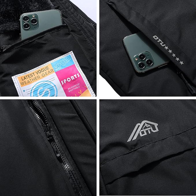 OTU Men's Waterproof Ski Jacket Snowboarding Windbreaker Warm Winter Hooded Mountain Snow Coat Large