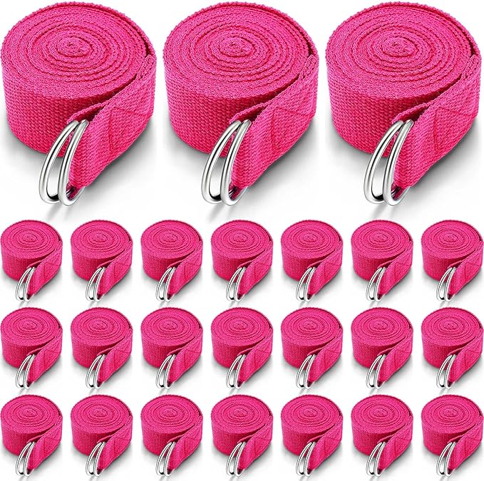 Leyndo 24 Pieces Yoga Strap Stretching Pilates Exercise Adjustable Straps 6 ft Non Elastic Yoga Belt with Adjustable D Ring Buckle for Pilates Gym Workouts Fitness