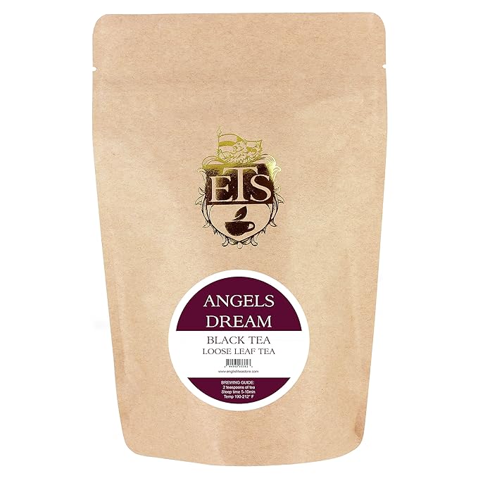 English Tea Store Angels Dream - Black Tea | Loose Leaf Pouches - 4oz | Maple and Wild Blackberry Flavored Blend | Assam Sri Lanka and Formosa Tea Fusion | Sweet Fruity Tea