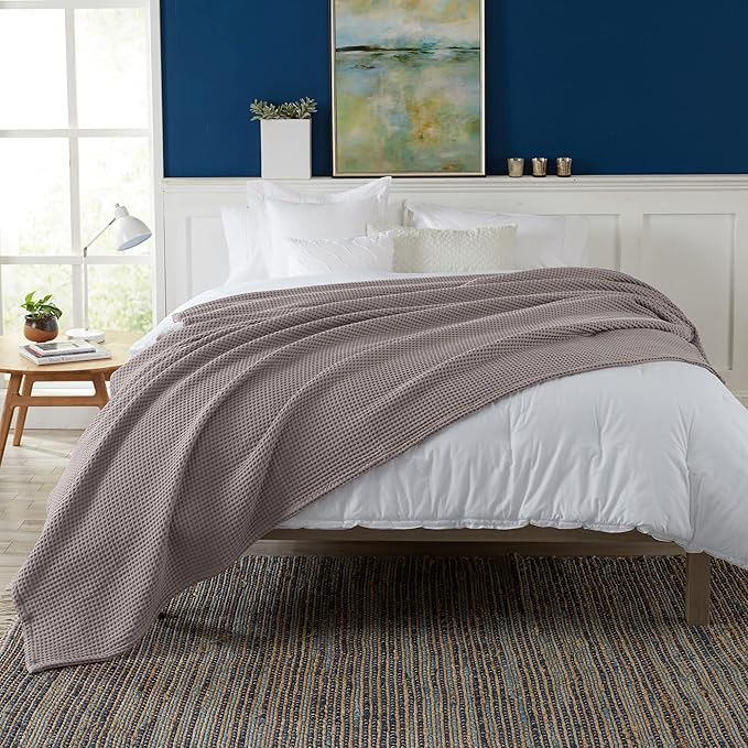 100% Cotton Waffle Weave Bed Blanket | Soft, Breathable, and Lightweight Blanket for All-Season | Perfect for Layering | Brielle Collection (King, Charcoal)