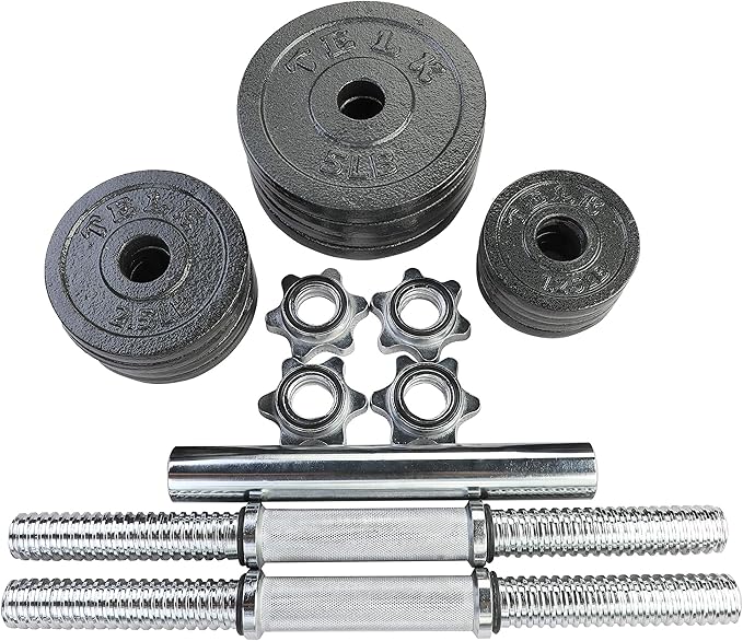 TELK – Adjustable Dumbbell Set – Home Gym Weight Set with Baked Enamel Cast Iron Plates – Space-Saving Free Weights for Strength Training
