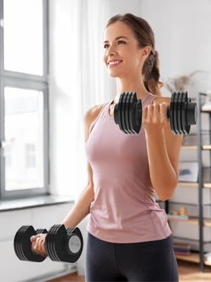 Ativafit 27.5/66/88LBS Pair Adjustable Dumbbell Set with Anti-slip Handle 12 In 1 Quick Dial Adjustment Weights With Safety Locking Button Space Saving Strength Training for Full Body Home Gym Workout