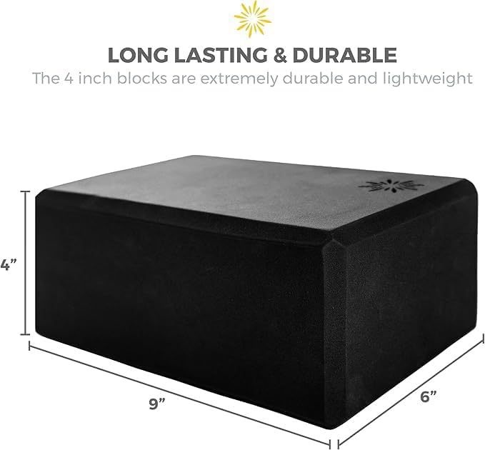 Sunshine Yoga 4" Yoga Block, 10 Pack Bulk EVA Foam Yoga Blocks, Firm and Supportive Yoga Brick, Balance Foam for Stretching, Pilates, and Workout, 4" x 6" x 9"