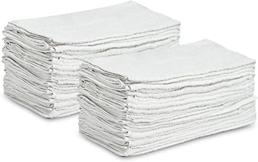 GOLD TEXTILES White Shop Towels Cotton [B Grade Towel] - 60 Pcs 20x40 Inches Shop Rags in a Box - Valuable Cleaning Rags Terry Towel for Industries, Automobiles and Commercial Use (60 Rags)