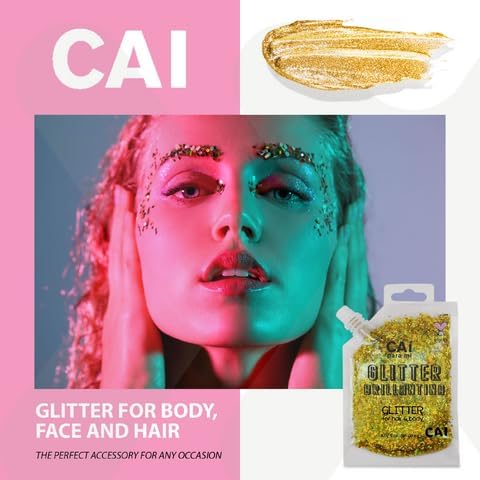 Hair Glitter Gel – 3 Oz Chunky Iridescent Holograph Stars & Moon, Cosmetic-Grade Glitter for Hair, Body & Face for Kids and Women, Applies Smoothly & Washes Off Easily - Rose/Gold 2Pack