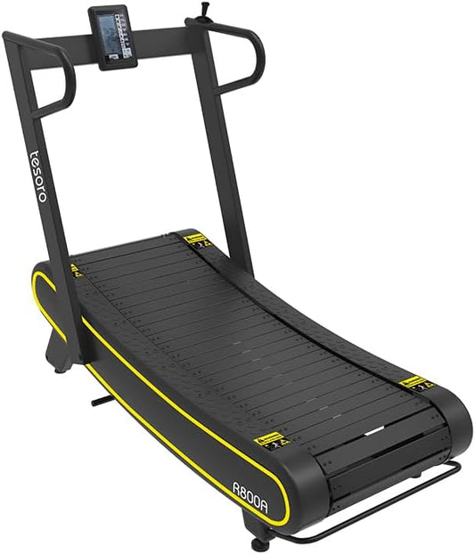 Exercise Treadmills，Manual Curved Treadmill ，Foldable， Non-Electric， Walking/Running Machine with LCD for Home & Office ，Black