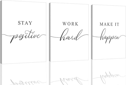 Framed Canvas Wall Art Positive Quotes, Office Wall Art Decor, White Large Poster, Positive Motivational Set of 3 Prints, Inspirational Wall Art (G-3pcs,20x30inchx3pcs)