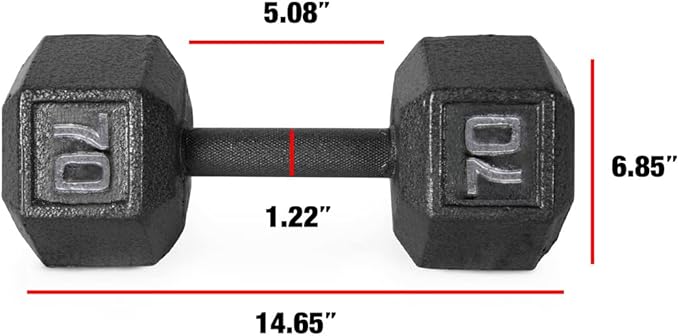 WF Athletic Supply Cast Iron Solid Hexagon Gray/Black Dumbbells, Strength Training Free Weights Set of 2 for Women and Men, Hand Weights Sold by Pairs, Multi-Select Size Options Available