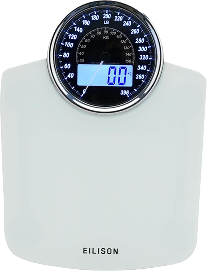 EILISON Highly Advance 2-in-1 Digital & Analog Weighing Scale for Body Weight-400lbs, 4 High Precison GX Sensor Accurate, Thick Tempered Glass, Extra Large Display (White)