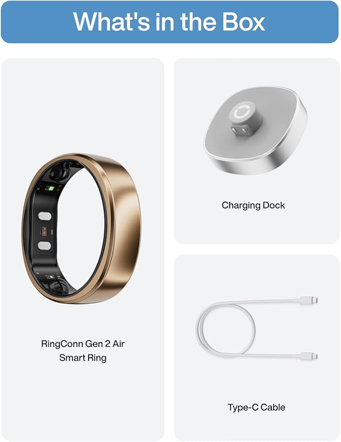RingConn Gen 2 Air, Ultra-Thin AI Smart Ring, 10-Day Battery Life, Fitness/Sleep/Stress/HR Tracker for Women&Men, No App Fee for Standard Features, iOS & Android Compatible (Size 13, Dune Gold)