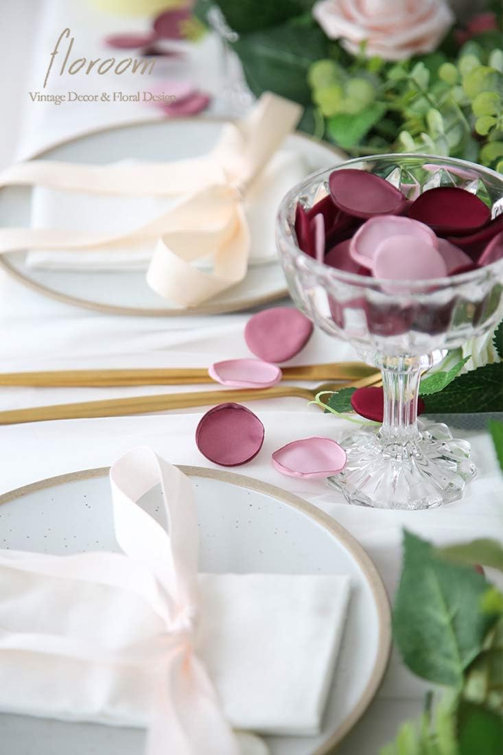 Floroom 300pcs Rose Petals Burgundy Maroon Mauve Faux Silk Flower Petals for Wedding Flower Girl Basket Aisle Scatter Table Centerpieces Party Confetti Bridal Shower Romantic Night Decoration