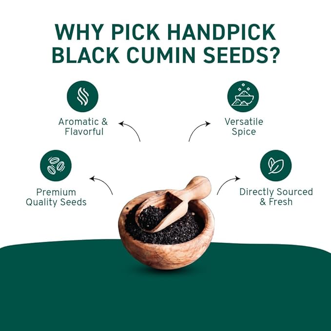 HANDPICK Black Cumin Seed (14oz) Pure Nigella Seeds - No Salt or Preservatives, Non GMO | Indian Black Whole Cumin | Gluten Free, Aromatic & Farm Fresh Kalonji | Resealable Zip Lock Pouch