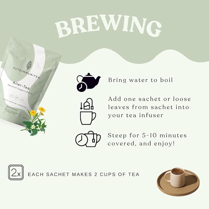 AutoimmuniTea – Soothing Tea Bags for Allergy Relief and Sinus Relief, Organic, Caffeine Free and USDA Certified, Blend of Lemon Balm, Ginger, Nettle, and Licorice, AIP Friendly