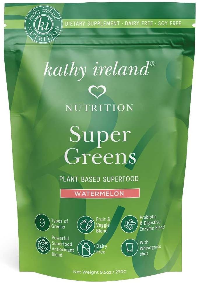 kathy ireland Nutrition Plant Based Super Greens Powder Mix, Watermelon, 9.5oz