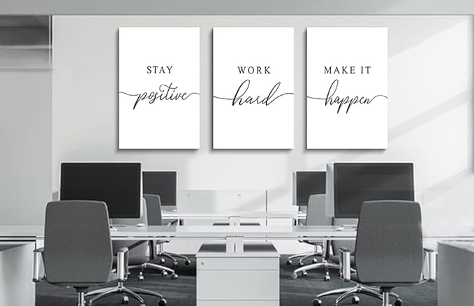 Framed Canvas Wall Art Positive Quotes, Office Wall Art Decor, White Large Poster, Positive Motivational Set of 3 Prints, Inspirational Wall Art (G-3pcs,20x30inchx3pcs)