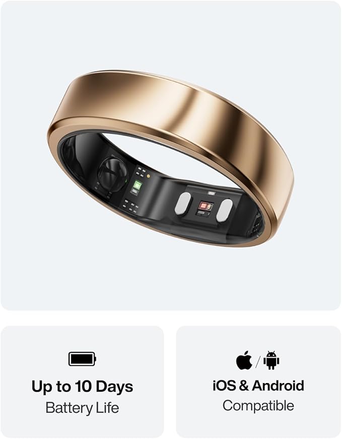 RingConn Gen 2 Air, Ultra-Thin AI Smart Ring, 10-Day Battery Life, Fitness/Sleep/Stress/HR Tracker for Women&Men, No App Fee for Standard Features, iOS & Android Compatible (Size 13, Dune Gold)
