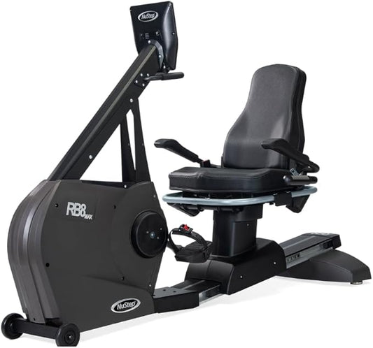 RB8MAX Recumbent Exercise Bike, Gray, Low-Impact Exercise, 360-Degree Swivel Seat, Engaging Programs Including Measuring Imbalances, & Compatible with Free NuStep Wellness App