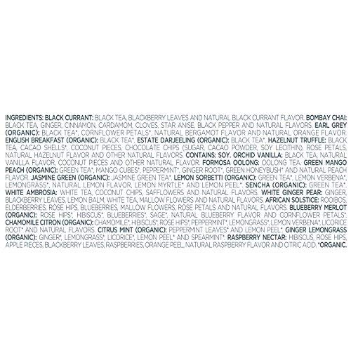 Tea Forte Tea Tasting Assortment Premium Tea Chest Gift Sampler, 40 Count, 2 of each Variety Blend Individually Wrapped Handcrafted Pyramid Infuser Bags