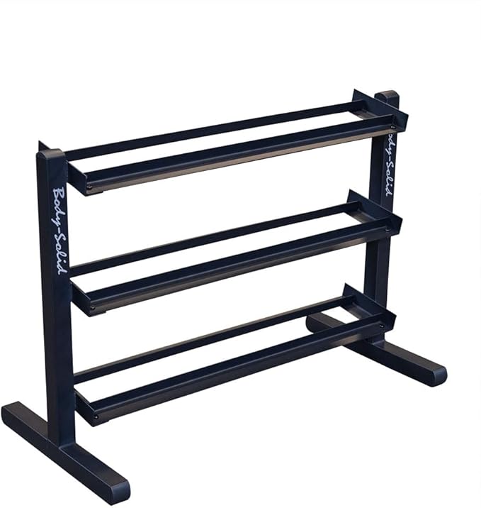 Body-Solid (GDR363-SDP) Round Rubber Dumbbell Set with Rack and Floor Mat, Includes 5-40 lb Dumbell Pairs with Chrome-Plated Handles, Commercial and Home Gym Weight Holder for Dumbbells