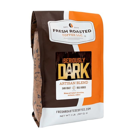 Fresh Roasted Coffee,Seriously Dark Artisan Blend,2lb Dark Roast, Kosher, Whole Bean