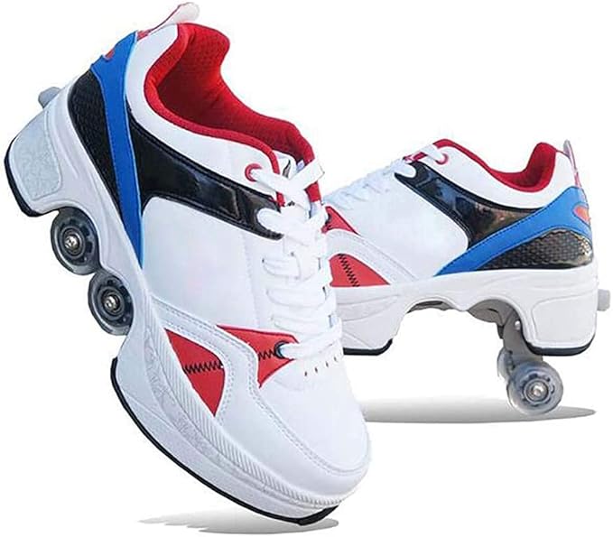 Double-Row Deform Wheel Automatic Walking Shoes Invisible Deformation Roller Skate 2 in 1 Removable Pulley Skates Skating Parkour