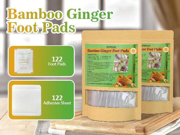Foot Pads - 122 Pads Pure Natural Ginger Powde Bamboo Vinegar Pad, Goodnight FootPads for Travel or Home Use