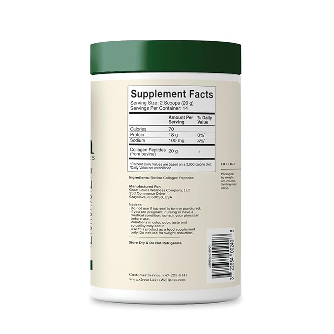 Great Lakes Wellness Collagen Peptides Powder for Skin, Hair, Nails, Joints & Digestion - Unflavored - Quick Dissolve Hydrolyzed, Non-GMO, Keto, Kosher - 10 oz