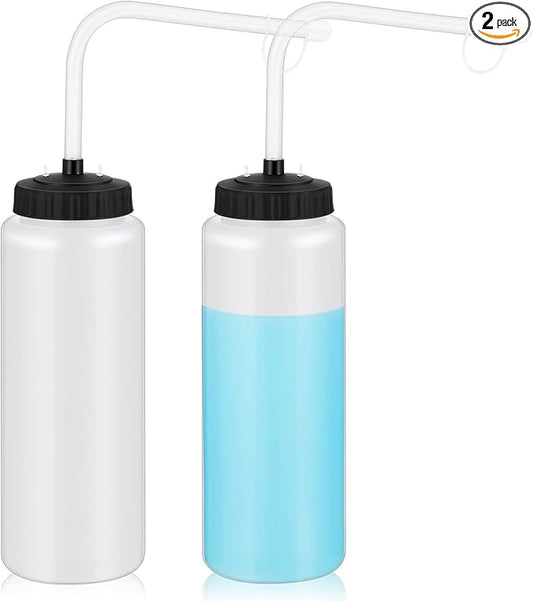 Domensi 2 Pack 1 Liter Sports Water Bottle with Long Straw Hockey Lacrosse 34 Oz Water Bottle Easy Squeeze Plastic Use with Sport Helmet in Football Baseball(Translucent,No Printed)