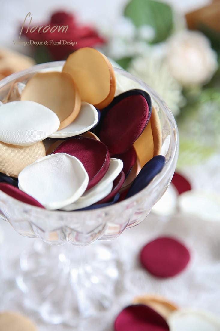 Floroom 300pcs Rose Petals Burgundy Navy Faux Silk Flower Petals for Wedding Flower Girl Basket Aisle Runner Scatter Dinner Table Centerpieces Party Confetti Bridal Shower Romantic Night Decoration