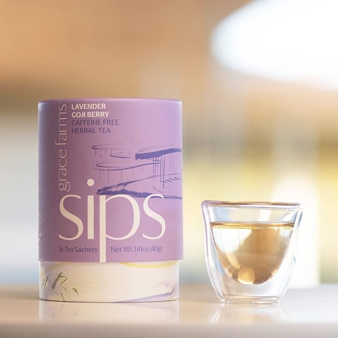 Grace Farms LAVENDER GOJI BERRY Herbal Tea (16 Pyramid Sachets) | Naturally Sweet, Stress Relieving and Caffeine Free | Organic and Kosher Certified | Gives Back 100% of Profits