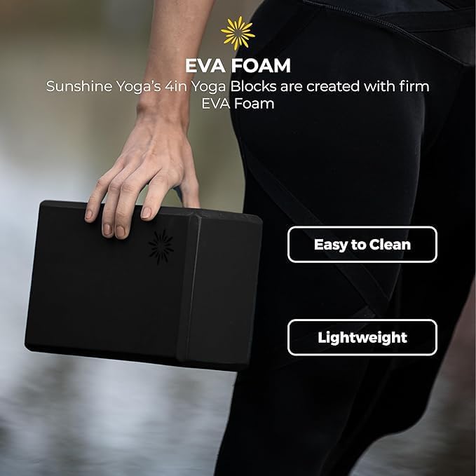 Sunshine Yoga 4" Yoga Block, 10 Pack Bulk EVA Foam Yoga Blocks, Firm and Supportive Yoga Brick, Balance Foam for Stretching, Pilates, and Workout, 4" x 6" x 9"