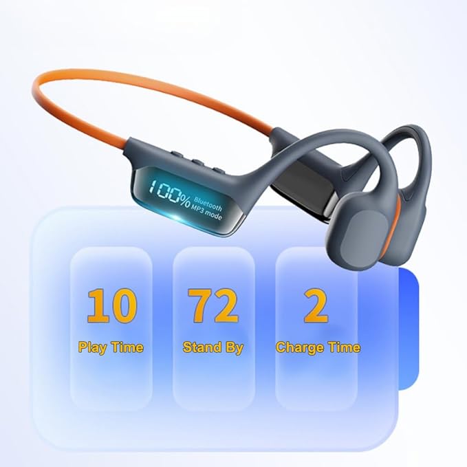 IHAO Swimming Headphones True Bone Conduction Open Ear Headset MP3 Player Built-in 32G Memory IP68 Underwater Waterproof Stereo Bluetooth Earphone for Driving Bicycling Running Skiing-Grey