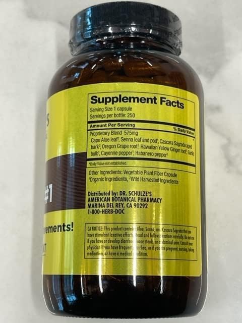 Dr. Schulze's Intestinal Formula #1 | All Natural Bowel Cleanse | Promotes Regular Bowel Movements | Improves Detoxification | Strong Herbal Formula | Family Size | 250 ct Vegan - Packaging May Vary
