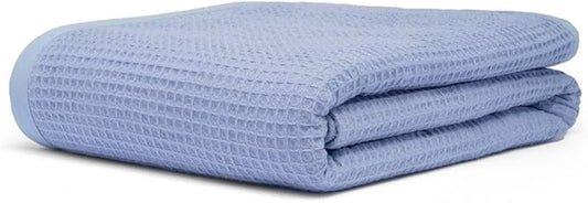 GOTS Certified Organic Cotton Waffle Weave Blanket, Throw Bed Size, 50"X60"Cozy Throw Blanket for Couch, Modern Home Decor, Throw Blankets, Waffle Blanket, Soft Bed Blankets - Powder Blue