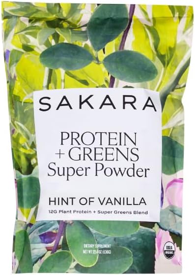 Sakara Protein + Greens Super Powder, 30 Servings - Organic Protein Powder Hemp, Pumpkin, Pea Protein, Organic Greens Powder Wheat Grass & Spirulina Superfood Powder, Vegan Protein Powder Greens Blend