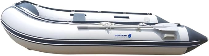 Newport 10ft 6in Newport Model Inflatable Dinghy Boat Transom Sport Tender - 5 Person - 15HP USCG Rated, White/Gray