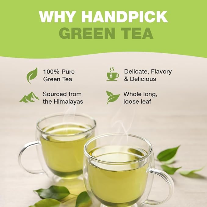 HANDPICK, Green Tea Bags - 100 Eco-Friendly Tea Bags | Resealable Pack for Freshness | Delicate & Flavory | Direct From India