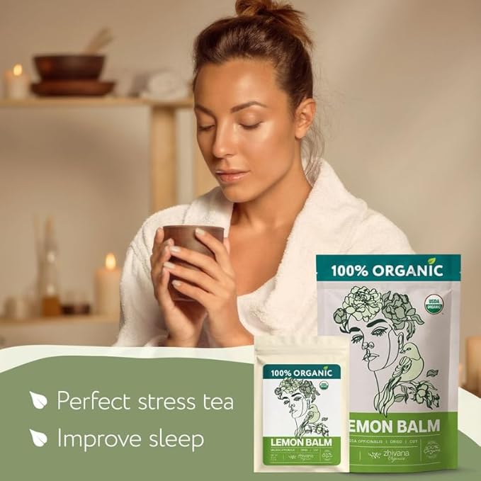 Lemon Balm Tea Organic - Lemon Balm Herb Loose Leaf - Melissa Tea, Tolonjil Tea Organic –- Anti-Stress, Sleep, Blood Pressure, Digestion - 4 Oz