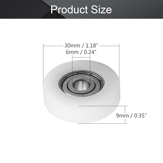 MroMax Roller Idler Bearing Pulley-6 x 30 x 9mm Sliding Conveyor Nylon Wheel with 626Z Bearing for Furniture, Hardware Accessories and Mobile Door White 4Pcs