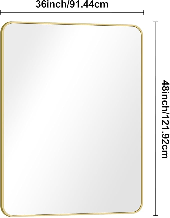 Gold Bathroom Mirror,36x48 inch Wall Mirror for Bathroom Wall Mounted,Round Rectangle Mirror for Bathroom Over Sink,Modern Frame for Home Decor Living Room,Bedroom Entryway,Horizontal/Vertical