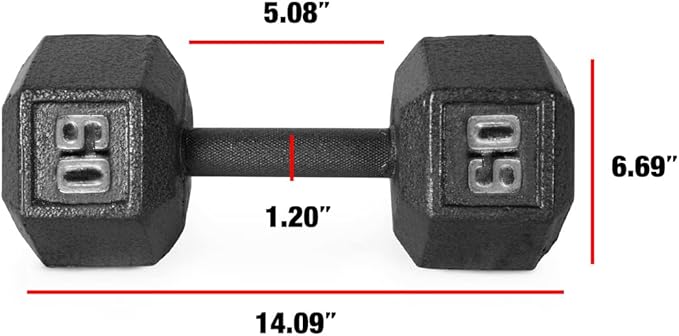 WF Athletic Supply Cast Iron Solid Hexagon Gray/Black Dumbbells, Strength Training Free Weights Set of 2 for Women and Men, Hand Weights Sold by Pairs, Multi-Select Size Options Available