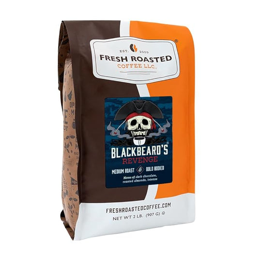 Fresh Roasted Coffee, Blackbeard's Revenge, 2 lb (32 oz), Medium Roast, Kosher, Whole Bean