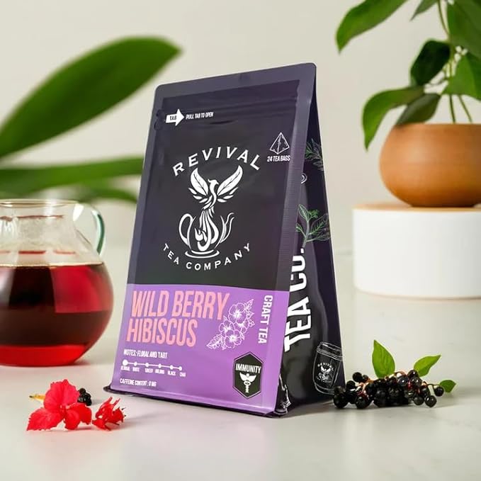 Revival Tea Company Wild Berry Hibiscus Tea - Herbal Tea Blend with Elderberry and Natural Wild Berry Flavor - Caffeine Free - Loose Leaf 6 Ounces