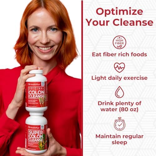 Health Plus Super Colon Cleanse 120 Day Supply of Gentle Gut Cleanse Detox, Psyllium Husk, Probiotics for Constipation Relief & Digestive Support, 480 Capsules