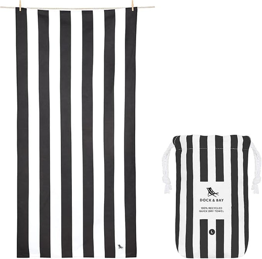 Dock & Bay Beach Towel - Quick Dry, Sand Free - Compact, Lightweight - 100% Recycled - Includes Bag - Cabana - Kamari Charcoal - Large (160x90cm, 63x35)
